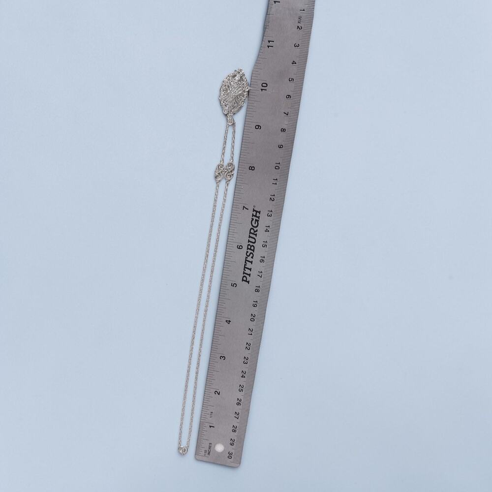 Vintage Sterling Silver Thai Filigree Pendant Necklace SAS Signed 18 Inch 6.8g - Picture 11 of 12